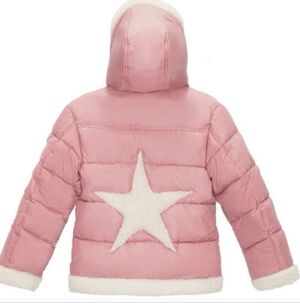 Sam Edelman Girls Youth Puffer Jacket Sherpa Trim Star Large 14/16 Pink NWT